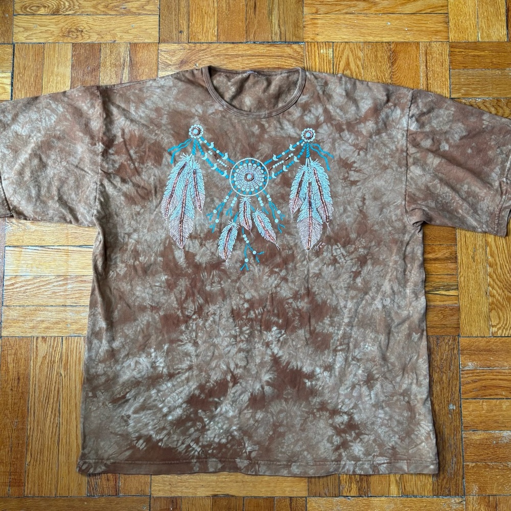 Vintage 93' Lynee Apparel Turquoise Feather Dream Catcher Tie Dye Shirt Size XL